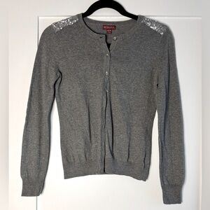 merona / grey button up cardigan sweater with silver sequins size XS